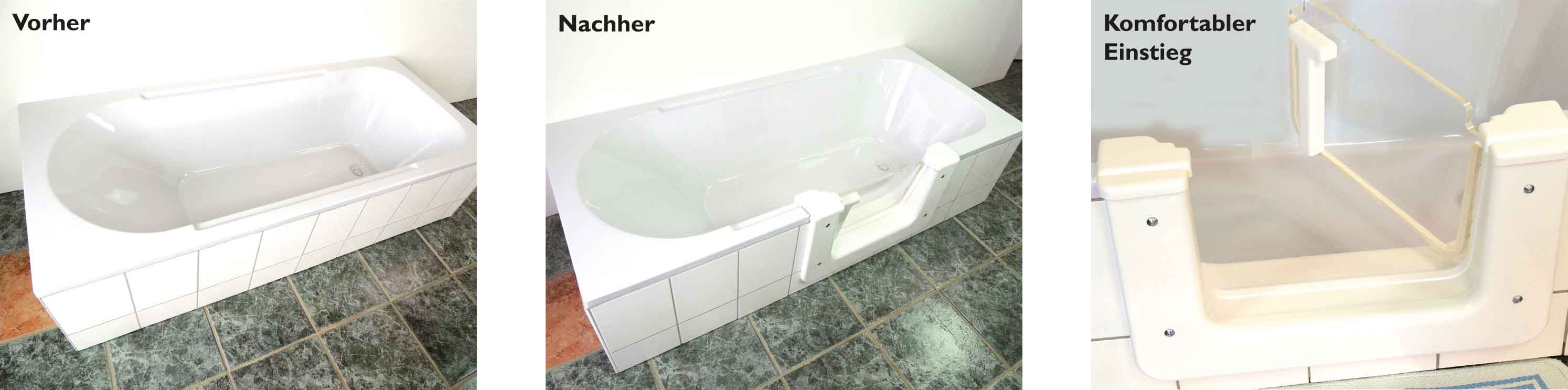 Handwerker installiert eine neue, wasserdichte Wannentür in eine bestehende Badewanne