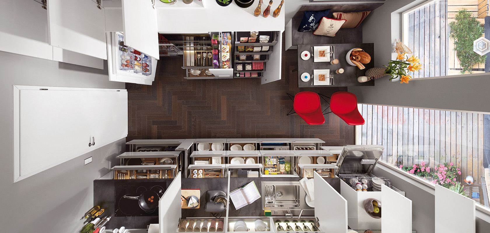 Intelligente Stauraumlösungen in einer Nobilia Einbauküche